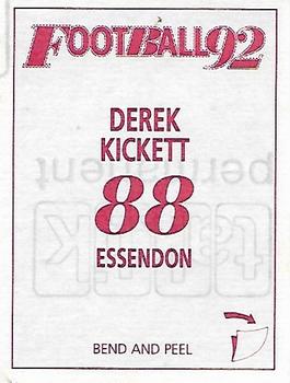 1992 Select AFL Stickers #88 Derek Kickett Back